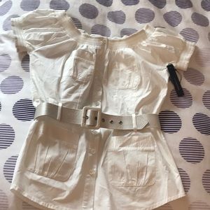BCBG Cute white belted top
